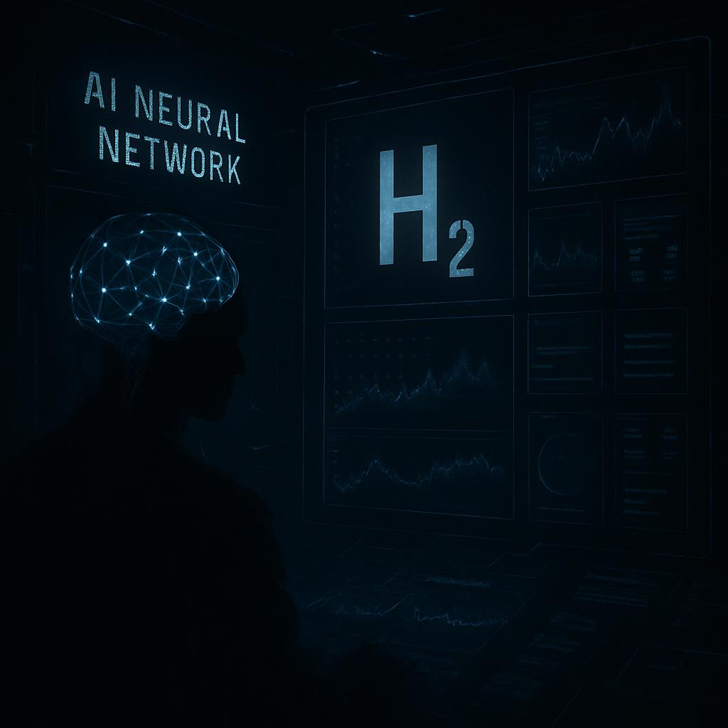 AI Neural Network - H2 with a dark background and lines, and a head made of lines.